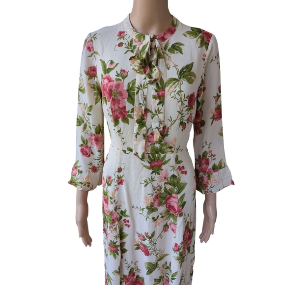 NWOT Reformation Castel Floral Tie Neck Midi Dress – Cottagecore Prairie – 8 - Picture 7 of 13